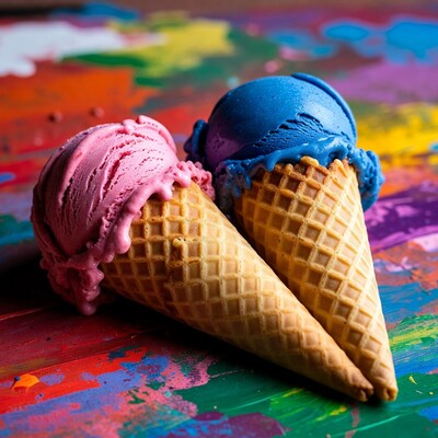 Pink and blue ice cream cones