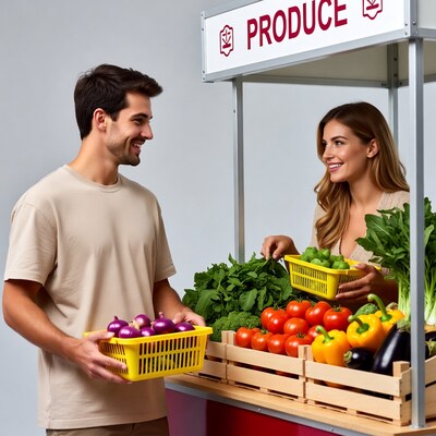 Man and woman at produce stand