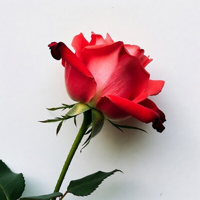 Red rose on white background