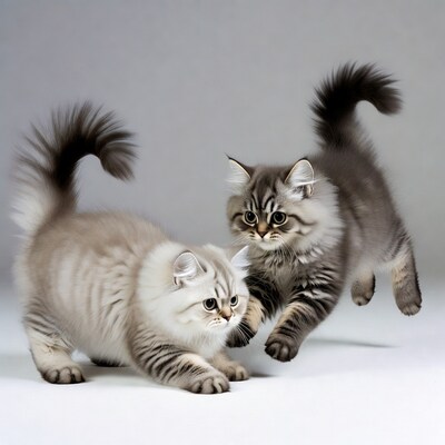 Two kittens playing on white background