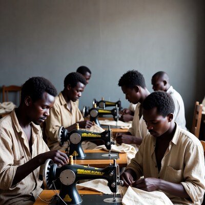 Men sewing with vintage machines