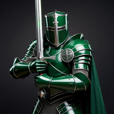 Green knight holding sword
