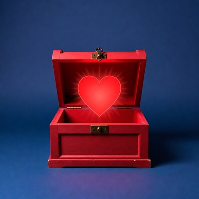 Red box with glowing heart