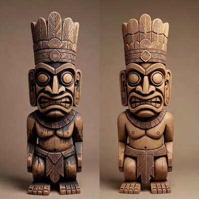 Wooden Tiki Statues Side by Side