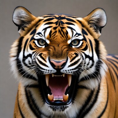 Tiger roaring with open mouth
