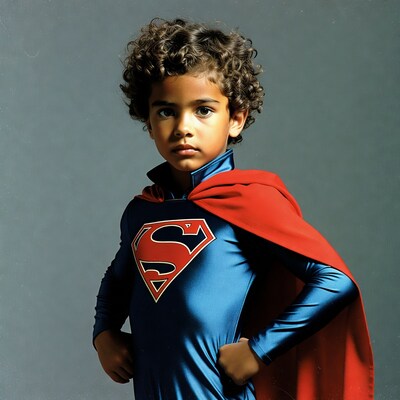 Young boy in Superman costume