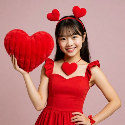 Asian girl holding red heart