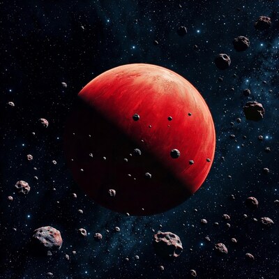Red planet with asteroids