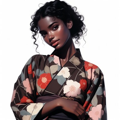 Woman in floral kimono