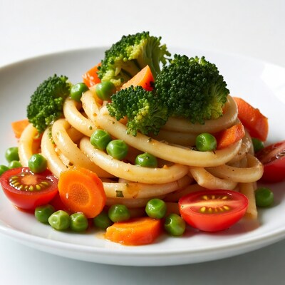Pasta with vegetables on plate