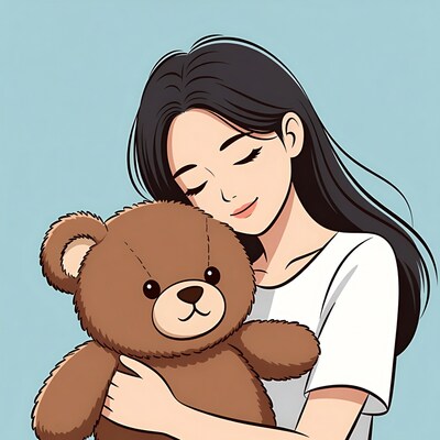 Woman hugging teddy bear