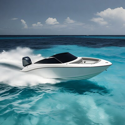 White speedboat on turquoise water