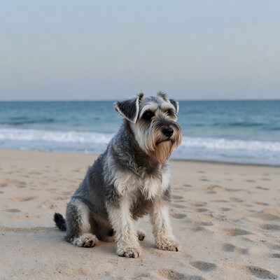 Miniature Schnauzer on Beach