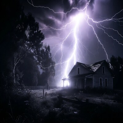 Lightning striking old house