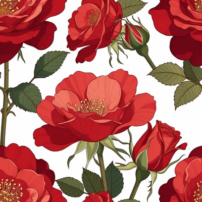 Red roses with green leaves
