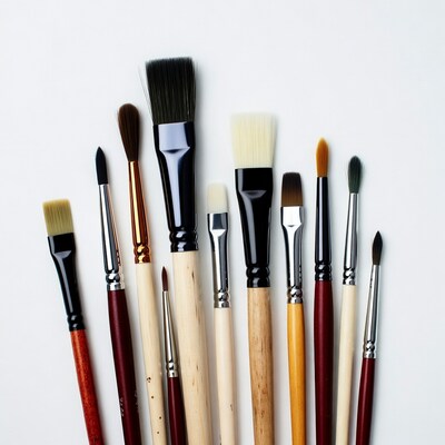 Assorted paintbrushes on white background