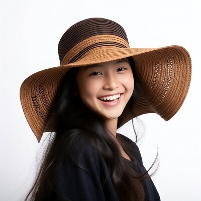 Asian girl smiling in sun hat