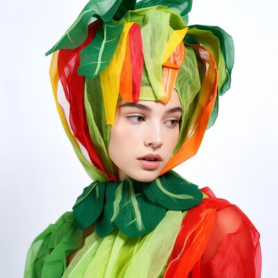 Woman in colorful leaf costume
