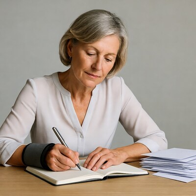 Woman writing in notebook