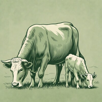Cow and calf grazing