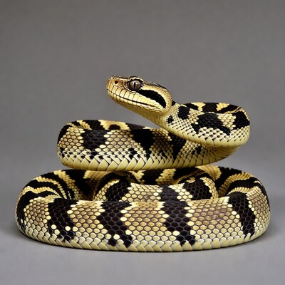 Coiled snake with black and yellow scales