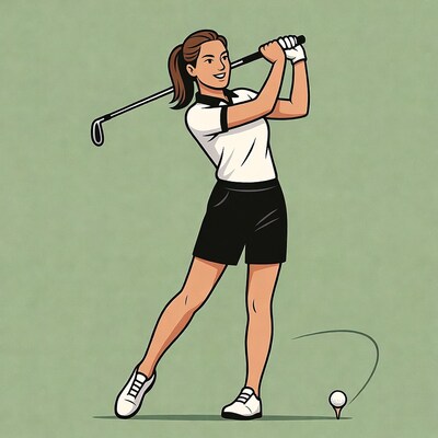 Woman swinging golf club