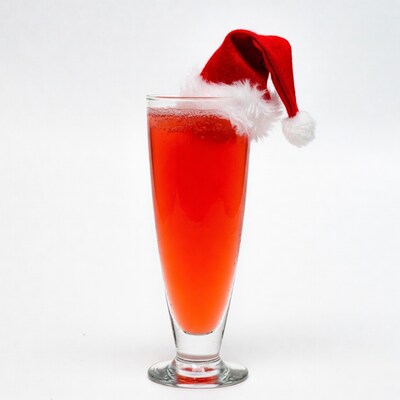 Red drink with Santa hat