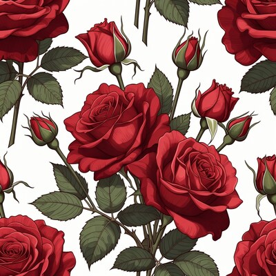 Red roses with green leaves