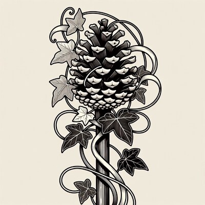 Pinecone with Ivy Vine Illustration