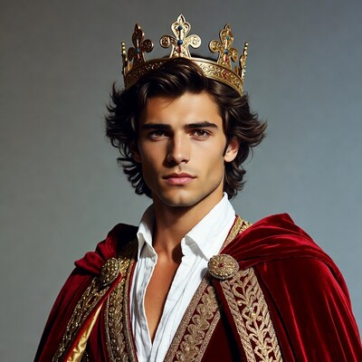 Young man wearing royal crown