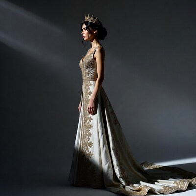 Woman in white and gold gown