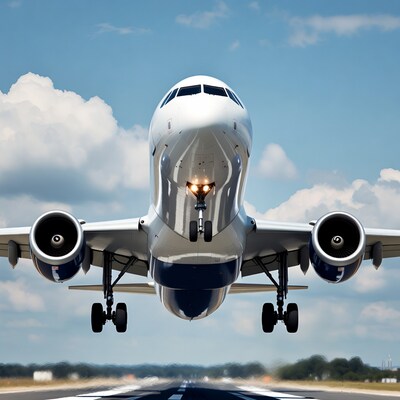 Airplane landing on runway