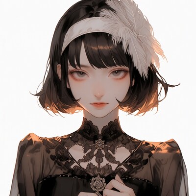 Young woman in black lace dress