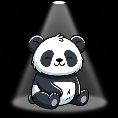 Cute panda sitting under spotlight