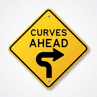 Yellow curves ahead road sign