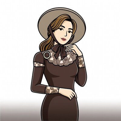 Woman in brown dress and hat