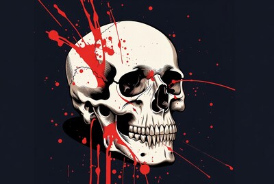 Skull with red blood splatter