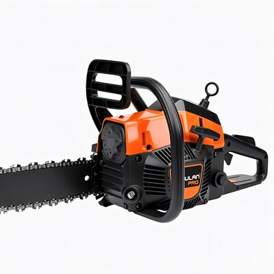 Orange and black chainsaw
