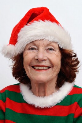 Elderly woman in Santa hat