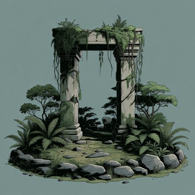 Ancient stone archway in jungle