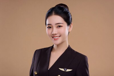Asian woman in flight attendant uniform