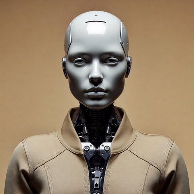 Female robot with beige jacket