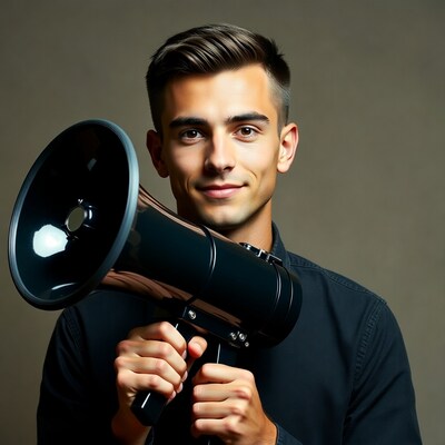 Young man holding megaphone