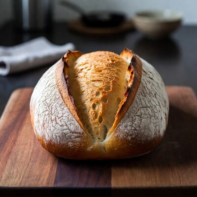 Fresh sourdough bread on wooden board