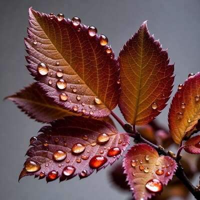 Red leaves with water droplets