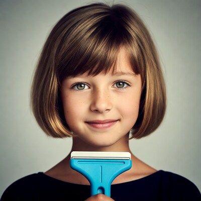 Girl holding blue razor