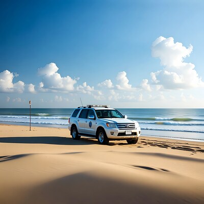 White SUV on sandy beach