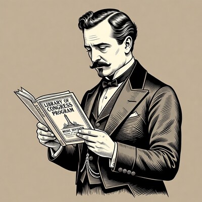 Man reading Library of Congress program
