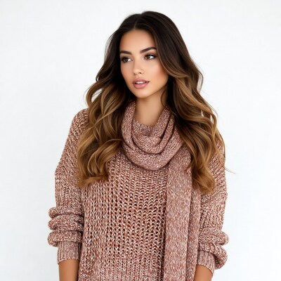 Woman in pink knit sweater
