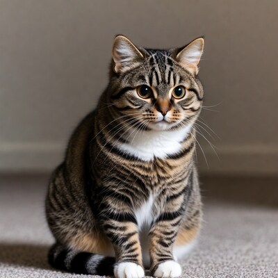 Tabby cat sitting on carpet